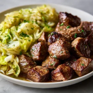 Delicious Garlic Butter Steak Bites with Sauteed Cabbage