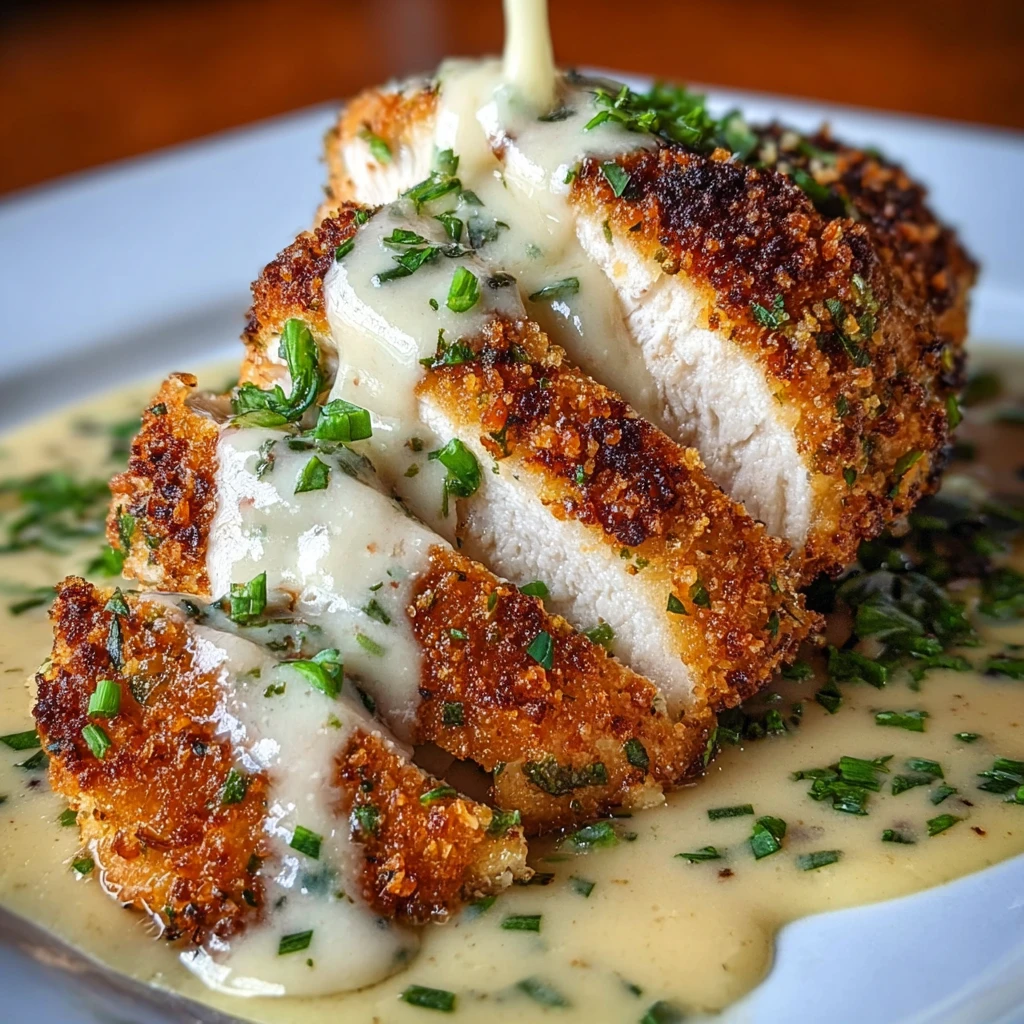 Parmesan Crusted Chicken Creamy Garlic Sauce