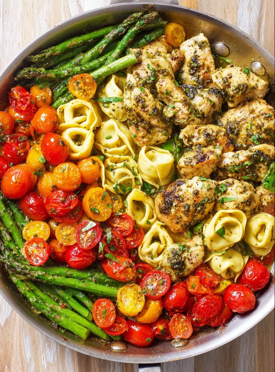 Tortellini With Asparagus And Tomatoes Tortellini With Chicken And Vegetables Chicken Veggie Tortellini Pesto Chicken Ravi...