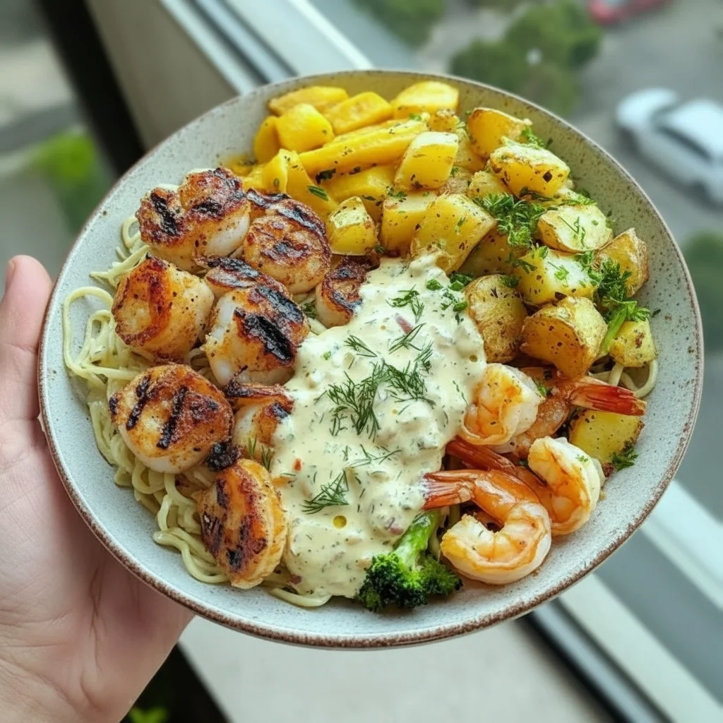 Creamy Lemon Garlic Shrimp & Chicken Alfredo