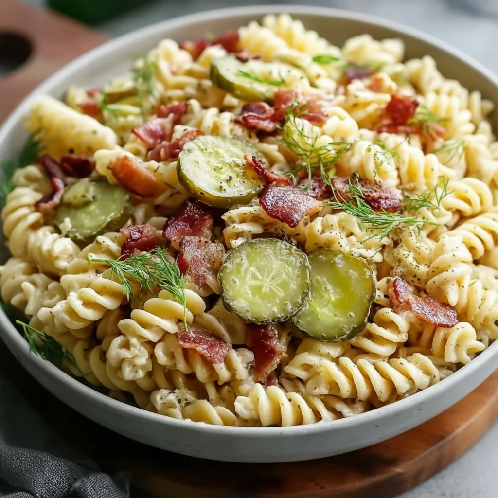 Dill pickle bacon pasta salad