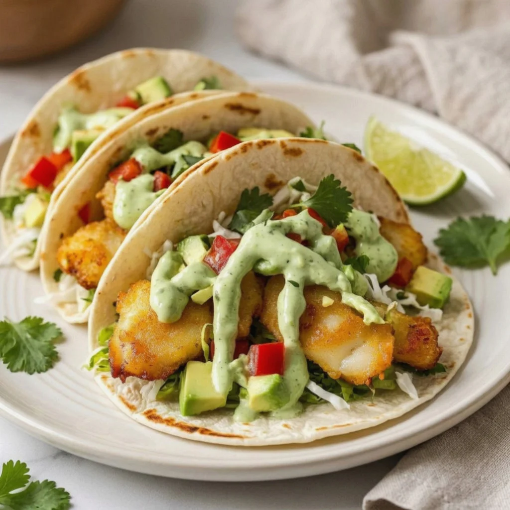 Fish Tacos with Avocado Crema