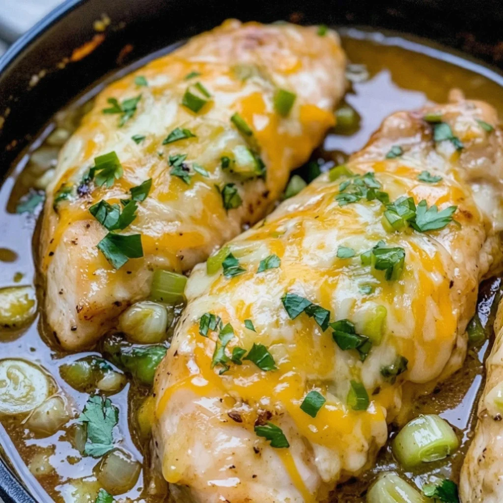 One Skillet Cheesy Green Chile Chicken
