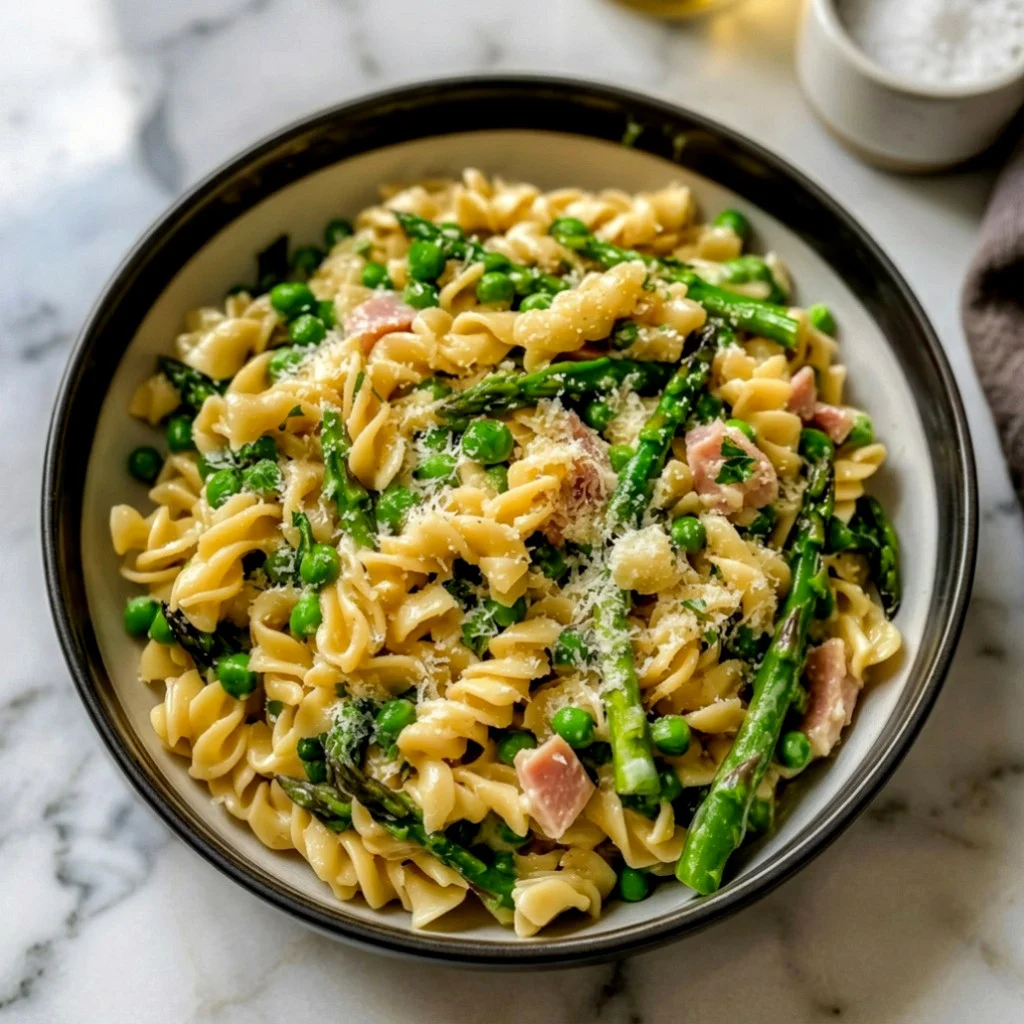 Spring Pasta with Peas Asparagus and Ham