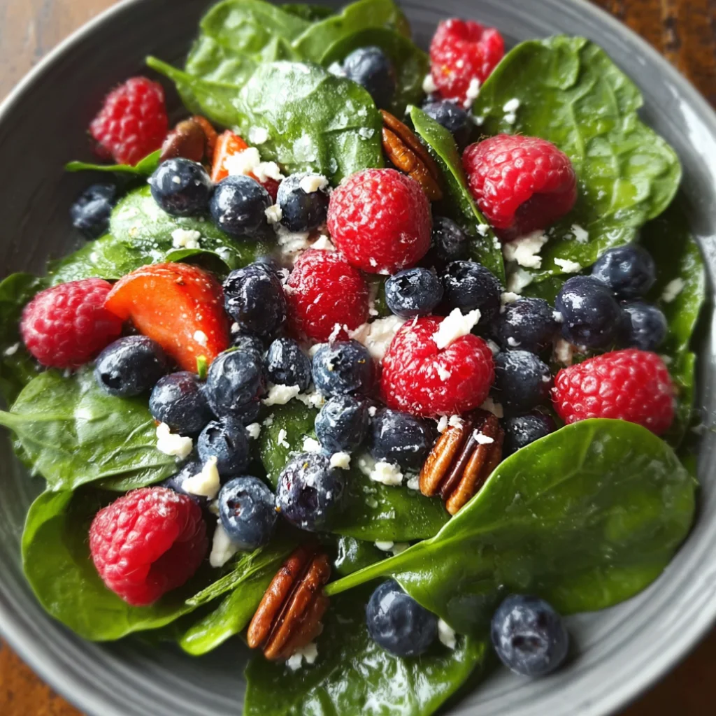 Berry Spinach Salad with Blueberries and Raspberries