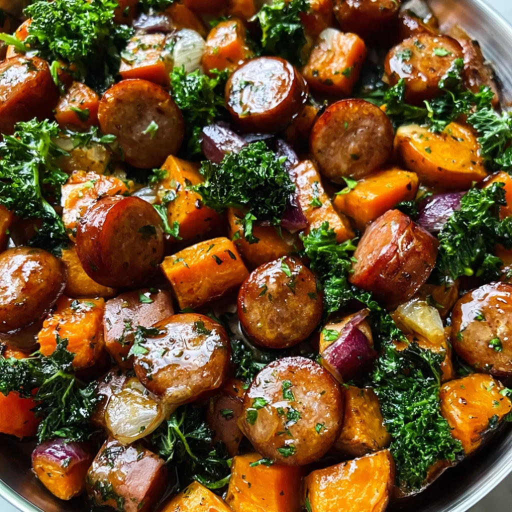 Honey Garlic Chicken Sausage and Sweet Potato Sheet Pan Dinner
