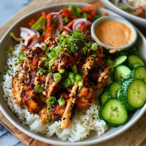 Korean BBQ Chicken Bowls with Spicy Gochujang Cream Sauce