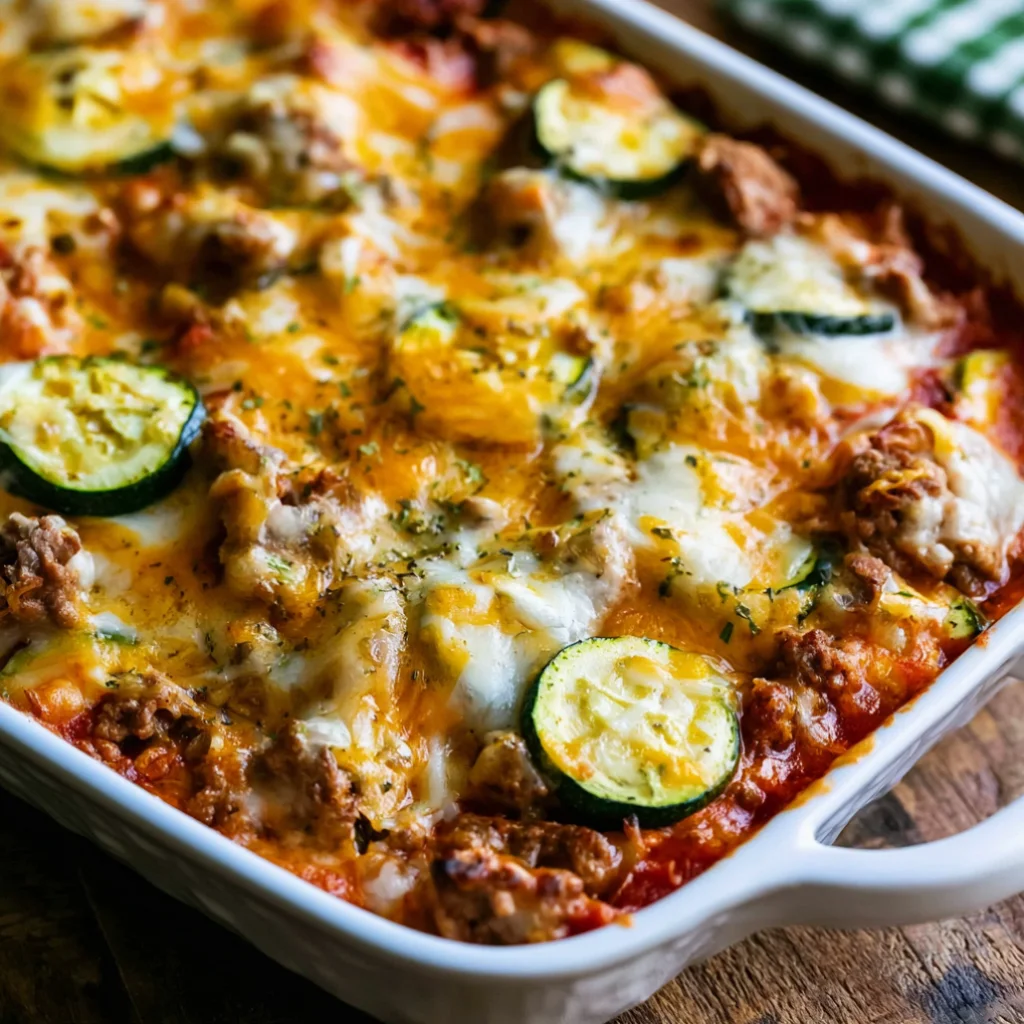Cheesy Zucchini and Ground Beef Casserole